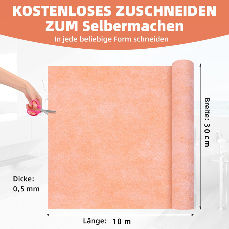 Kúpeľňová vodeodolná membránová podložka, vrstvený materiál v rolovej forme, jadro z polypropylénových vlákien