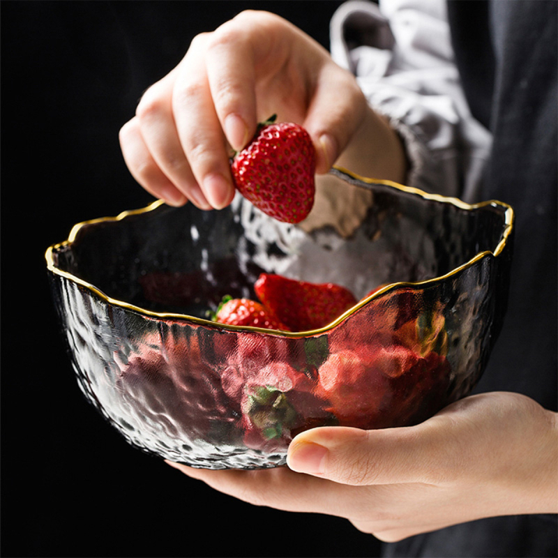 Sklenená misa na šalát, japonský štýl, nepravidelný tvar, jednodielna konštrukcia, mikrovlnná rúra nie je vhodná