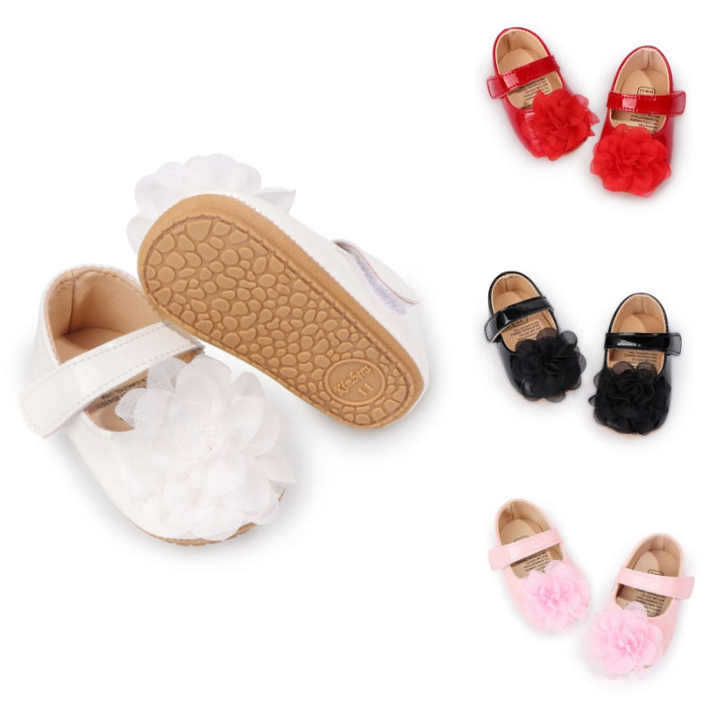 Batoľacie topánky s dizajnom princeznej, čipkované kvietky, priedušné, protisklzová podrážka, zapínanie na suchý zips, pre 6–12 mesiacov