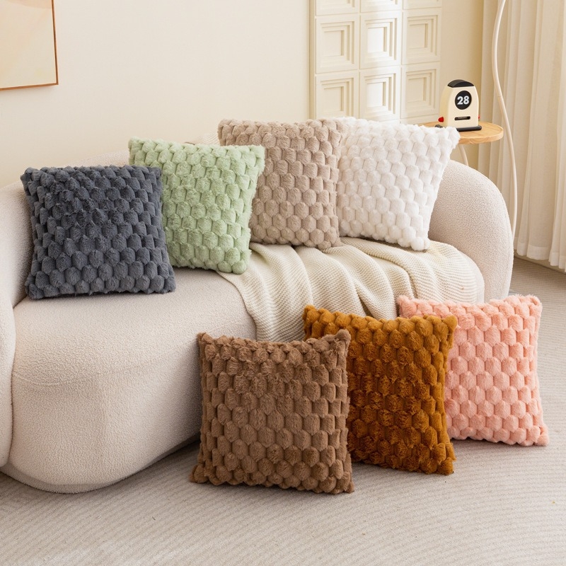 Плюшен калъф за възглавница, солиден модел, модерен минималистичен стил, декор за спалня