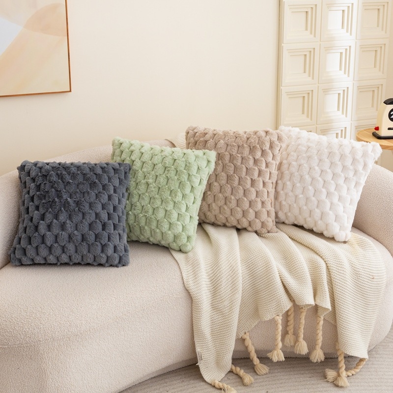 Плюшен калъф за възглавница, солиден модел, модерен минималистичен стил, декор за спалня