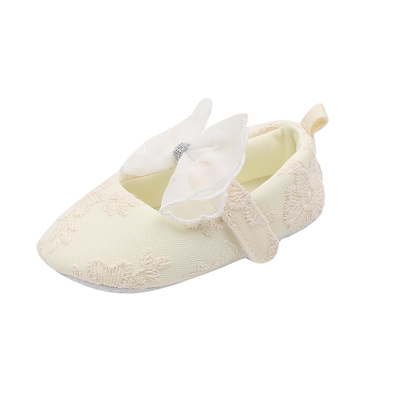 Princezné topánky pre bábätká, gumová podrážka, vrchná časť z bavlneného tkaniva, stielka z textilu, zapínanie na suchý zips, vek 6–12 mesiacov