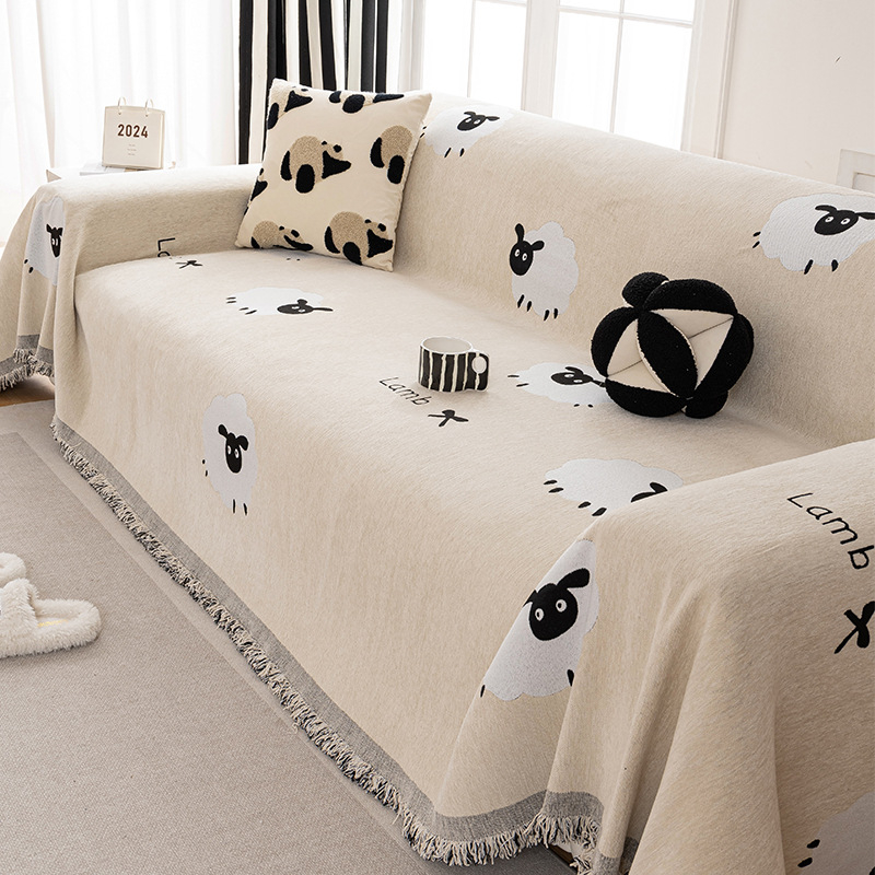 Chenille dīvāna pārklājs, visām sezonām, pretslīdīgs, izturīgs pret kaķu skrāpējumiem