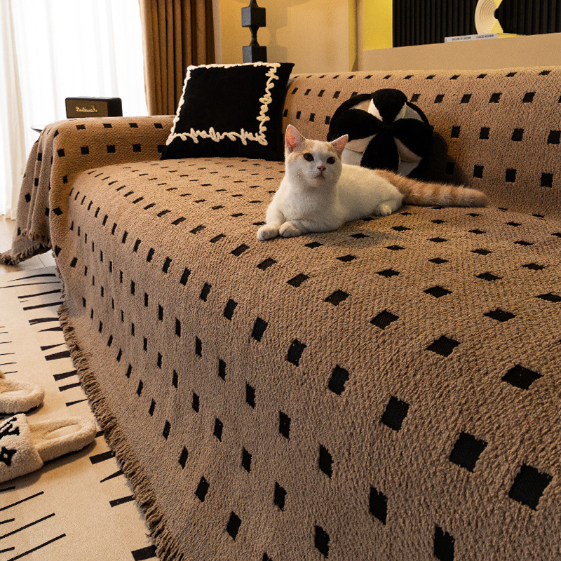 Chenille dīvāna pārklājs, visām sezonām, pretslīdīgs, izturīgs pret kaķu skrāpējumiem