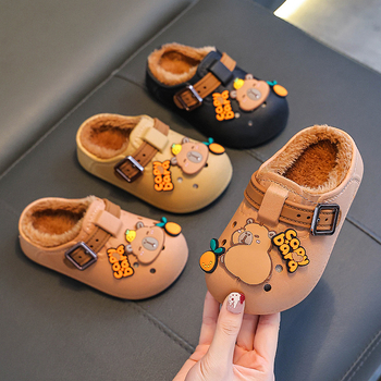 Papuci de interior pentru copii, cu degetul închis – model Cartoon, partea superioară PVC, talpă PVC, antiderapare, iarnă