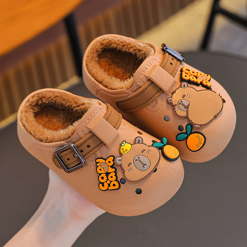 Papuci de interior pentru copii, cu degetul închis – model Cartoon, partea superioară PVC, talpă PVC, antiderapare, iarnă