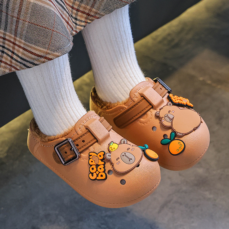 Papuci de interior pentru copii, cu degetul închis – model Cartoon, partea superioară PVC, talpă PVC, antiderapare, iarnă