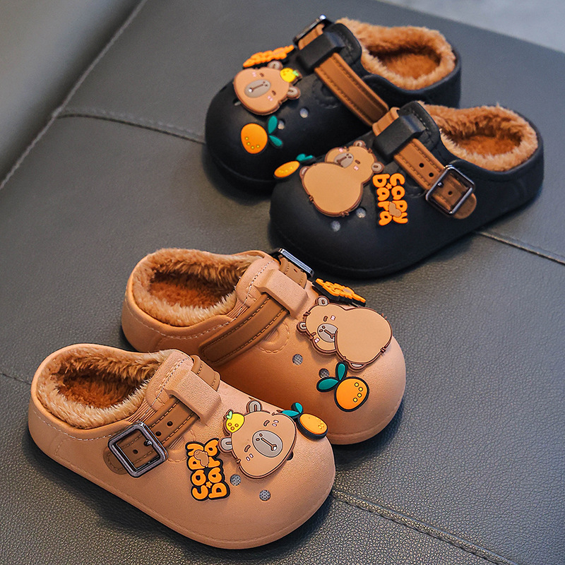 Papuci de interior pentru copii, cu degetul închis – model Cartoon, partea superioară PVC, talpă PVC, antiderapare, iarnă