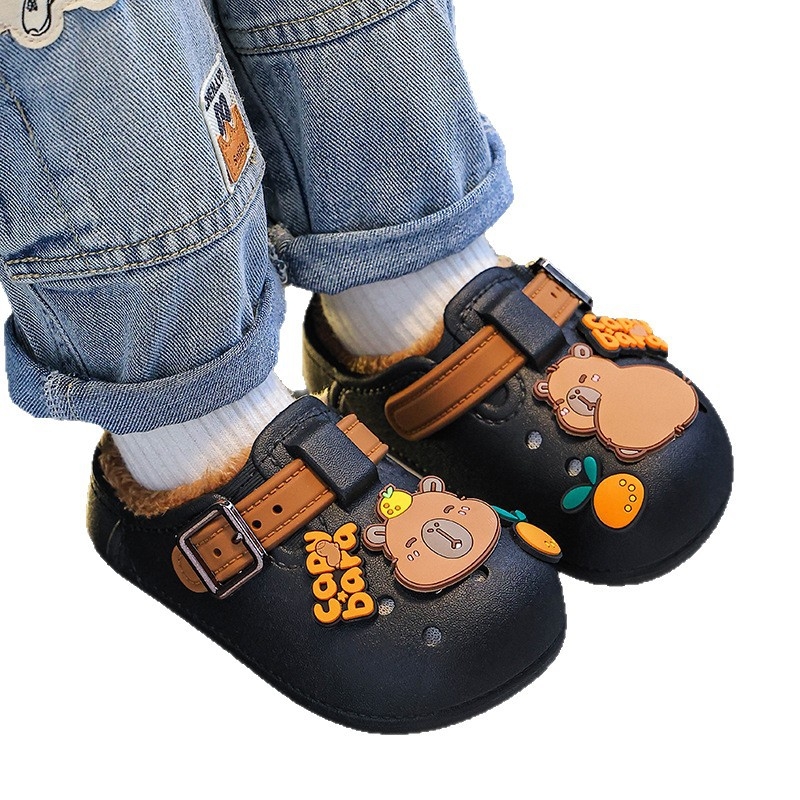 Papuci de interior pentru copii, cu degetul închis – model Cartoon, partea superioară PVC, talpă PVC, antiderapare, iarnă