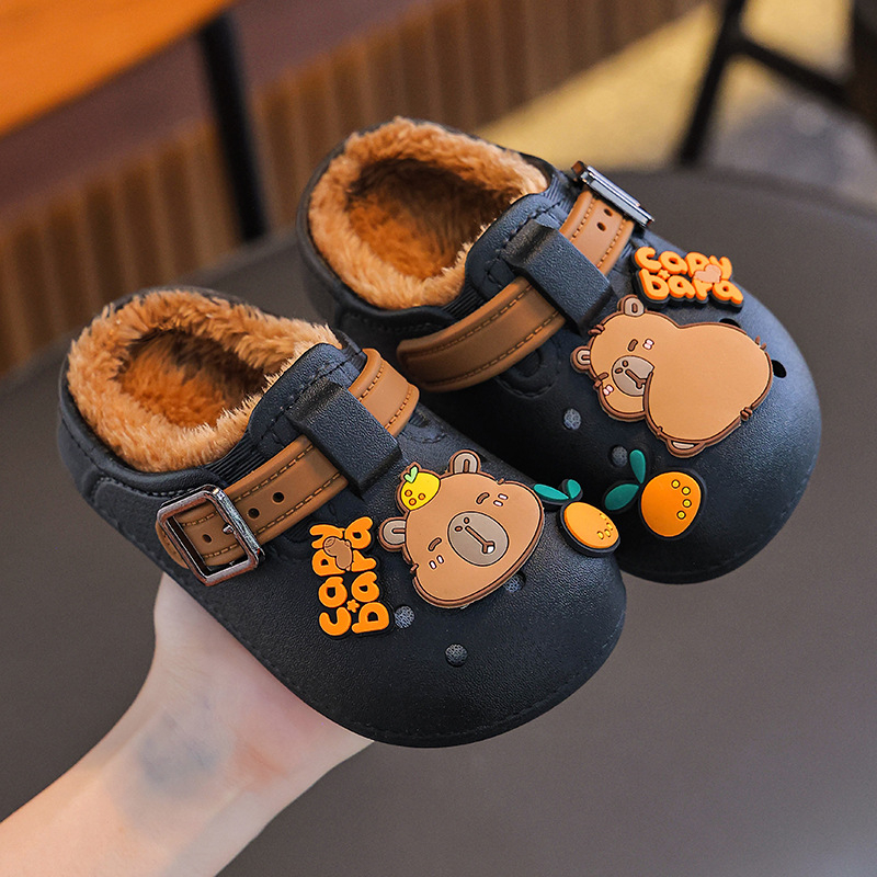 Papuci de interior pentru copii, cu degetul închis – model Cartoon, partea superioară PVC, talpă PVC, antiderapare, iarnă