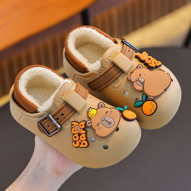 Papuci de interior pentru copii, cu degetul închis – model Cartoon, partea superioară PVC, talpă PVC, antiderapare, iarnă