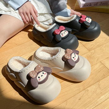 Uždarytų pirštų šlepetės su kailine viduje, vandeniui atspari stora padas, atspari slydimui, vidaus ir lauko naudojimui