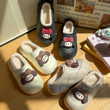 Uždarytų pirštų šlepetės su kailine viduje, vandeniui atspari stora padas, atspari slydimui, vidaus ir lauko naudojimui