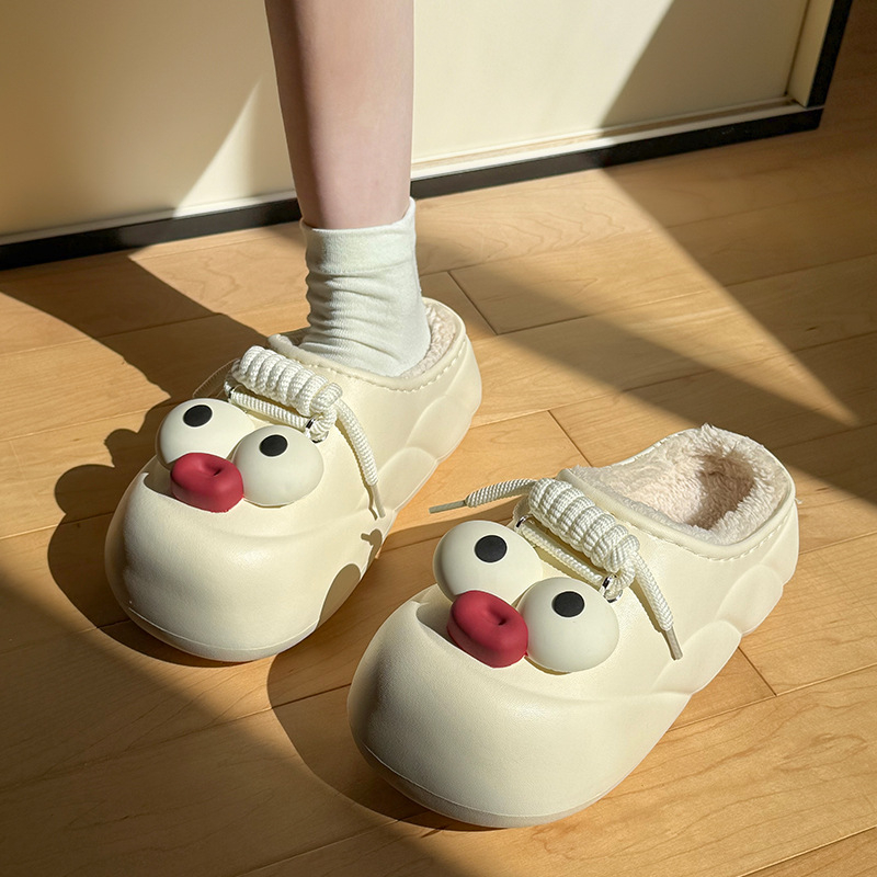 Uždarytų pirštų šlepetės su kailine viduje, vandeniui atspari stora padas, atspari slydimui, vidaus ir lauko naudojimui