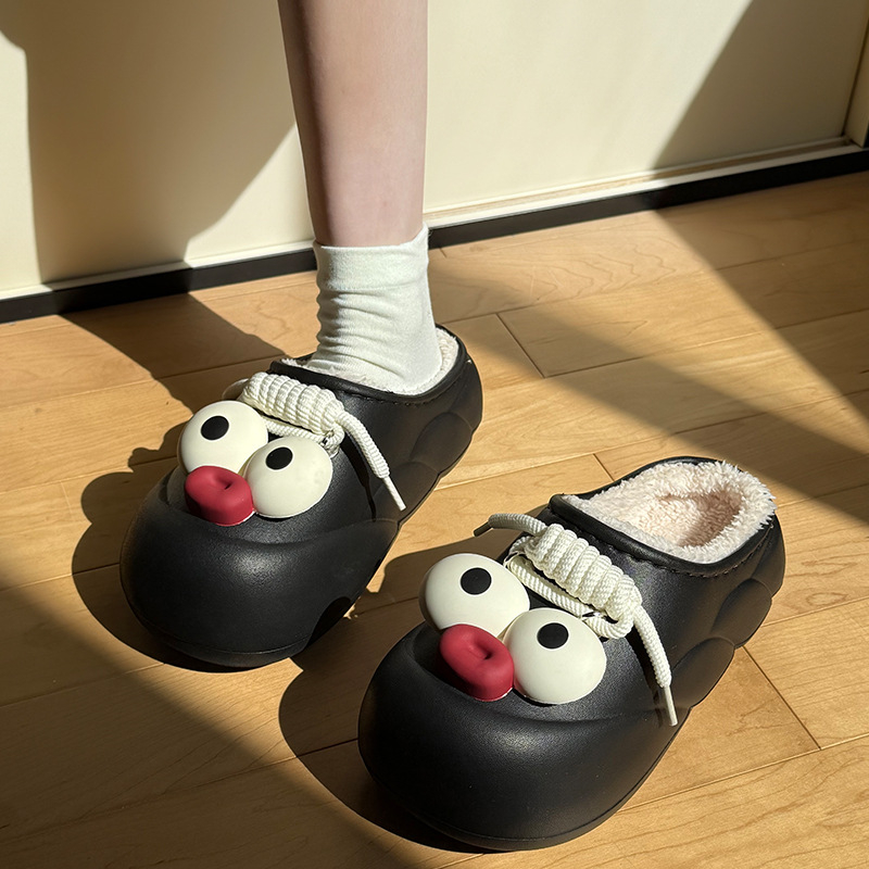 Uždarytų pirštų šlepetės su kailine viduje, vandeniui atspari stora padas, atspari slydimui, vidaus ir lauko naudojimui