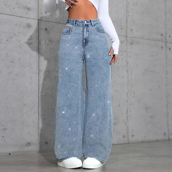 Fufu Denim Straight-leg Jeans με στρας, 70–80% βαμβάκι, <30% σπάντεξ, mid-rise