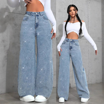 Fufu Denim Straight-leg Jeans με στρας, 70–80% βαμβάκι, <30% σπάντεξ, mid-rise