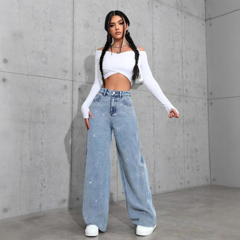 Fufu Denim Straight-leg Jeans με στρας, 70–80% βαμβάκι, <30% σπάντεξ, mid-rise