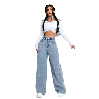 Fufu Denim Straight-leg Jeans με στρας, 70–80% βαμβάκι, <30% σπάντεξ, mid-rise