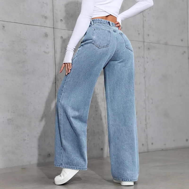 Fufu denimové nohavice rovného strihu s kamienkami, 70–80% bavlna, <30% elastan, stredný pás