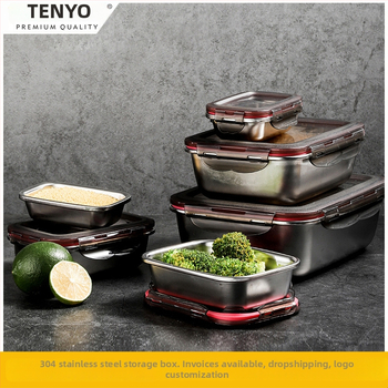 Prispôsobiteľná krabička na jedlo z 304 nehrdzavejúcej ocele, štvorcový tvar, uzavretá, udržiava čerstvosť, tlač loga je k dispozícii.