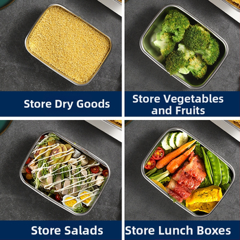 Prispôsobiteľná krabička na jedlo z 304 nehrdzavejúcej ocele, štvorcový tvar, uzavretá, udržiava čerstvosť, tlač loga je k dispozícii.