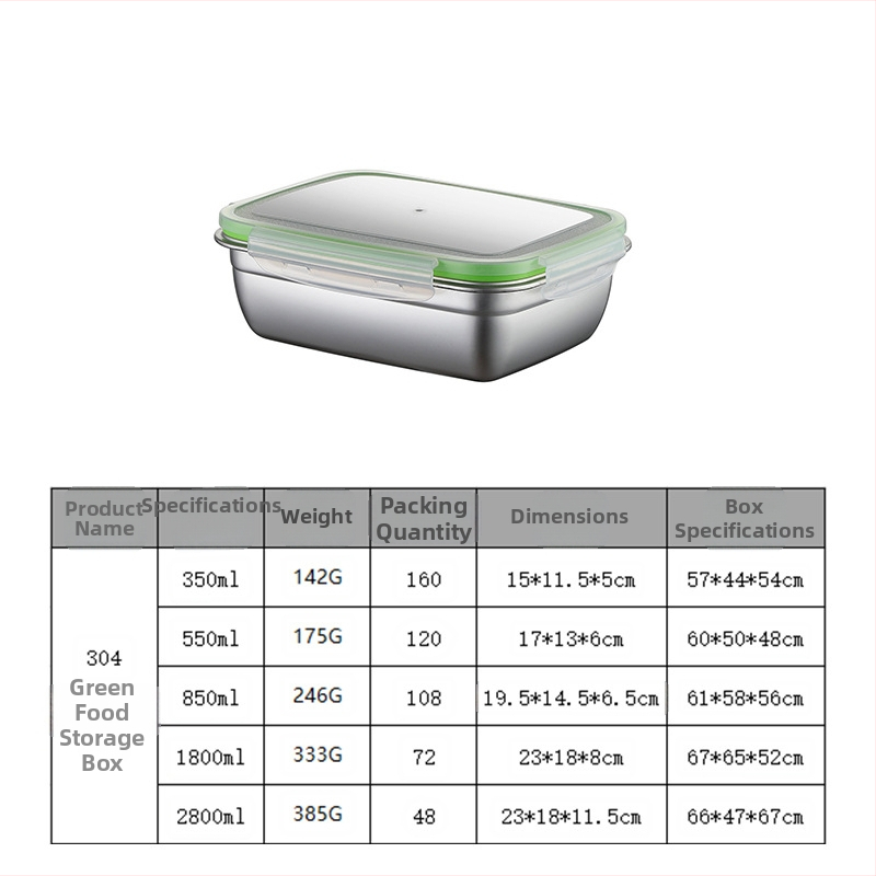 Prispôsobiteľná krabička na jedlo z 304 nehrdzavejúcej ocele, štvorcový tvar, uzavretá, udržiava čerstvosť, tlač loga je k dispozícii.
