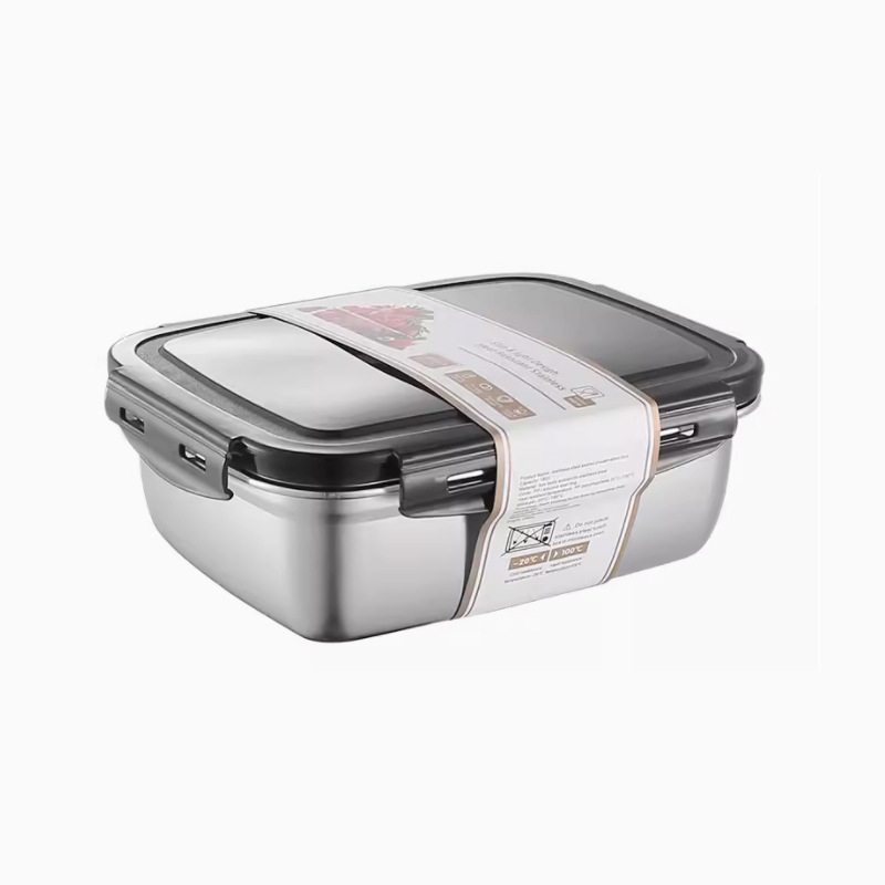 Prispôsobiteľná krabička na jedlo z 304 nehrdzavejúcej ocele, štvorcový tvar, uzavretá, udržiava čerstvosť, tlač loga je k dispozícii.