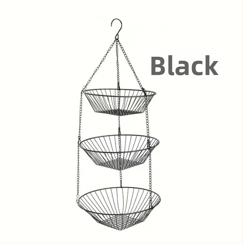 Trojlôrový kovový kôš na ovocie, visiaci, otvorený dizajn, skladací, moderný minimalistický štýl