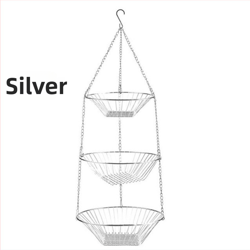 Trojlôrový kovový kôš na ovocie, visiaci, otvorený dizajn, skladací, moderný minimalistický štýl