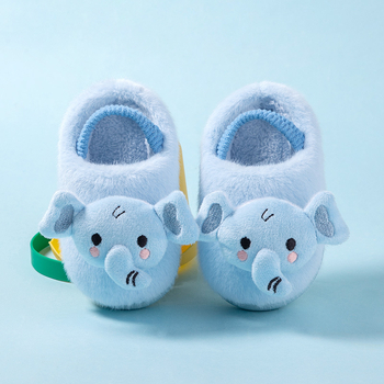 Papuci de casă din bumbac pentru copii, cu bretea pe spate – partea superioară din fleece cald, model cu desene animate, talpă TPR, vârsta 1–6 ani