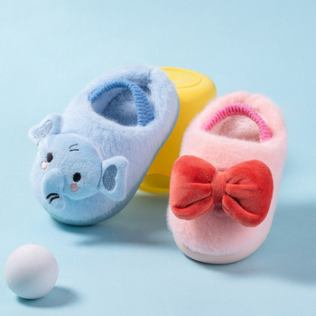 Papuci de casă din bumbac pentru copii, cu bretea pe spate – partea superioară din fleece cald, model cu desene animate, talpă TPR, vârsta 1–6 ani