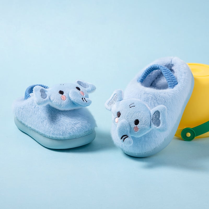 Papuci de casă din bumbac pentru copii, cu bretea pe spate – partea superioară din fleece cald, model cu desene animate, talpă TPR, vârsta 1–6 ani