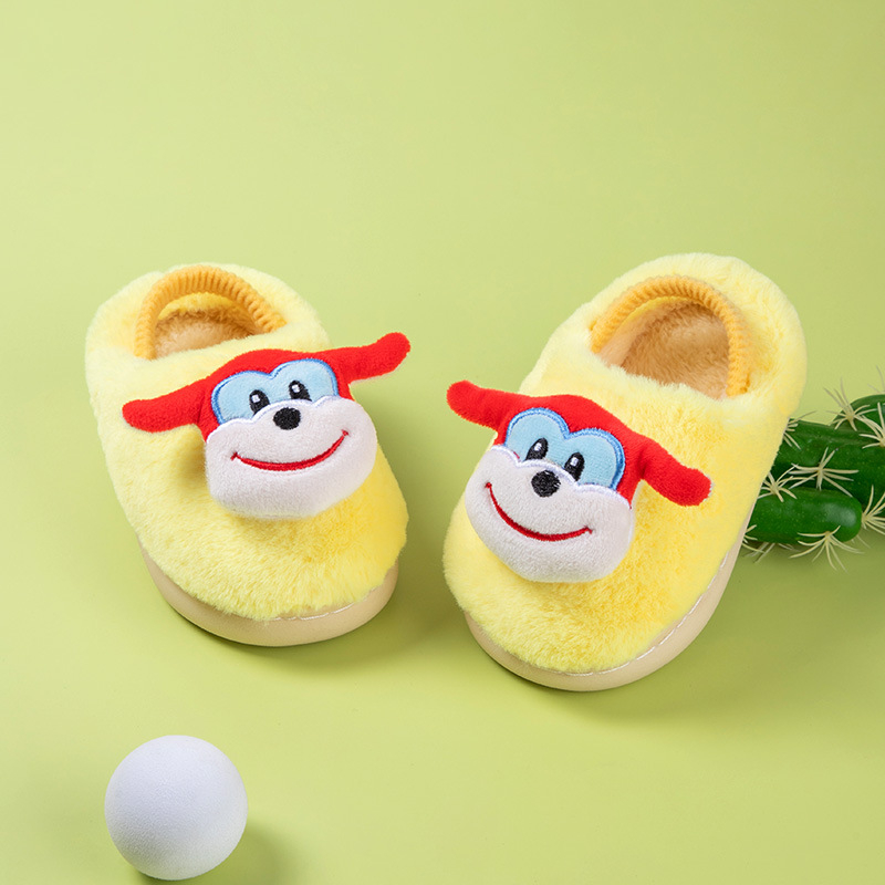 Papuci de casă din bumbac pentru copii, cu bretea pe spate – partea superioară din fleece cald, model cu desene animate, talpă TPR, vârsta 1–6 ani