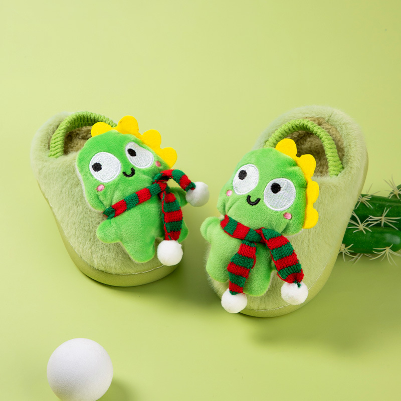 Papuci de casă din bumbac pentru copii, cu bretea pe spate – partea superioară din fleece cald, model cu desene animate, talpă TPR, vârsta 1–6 ani