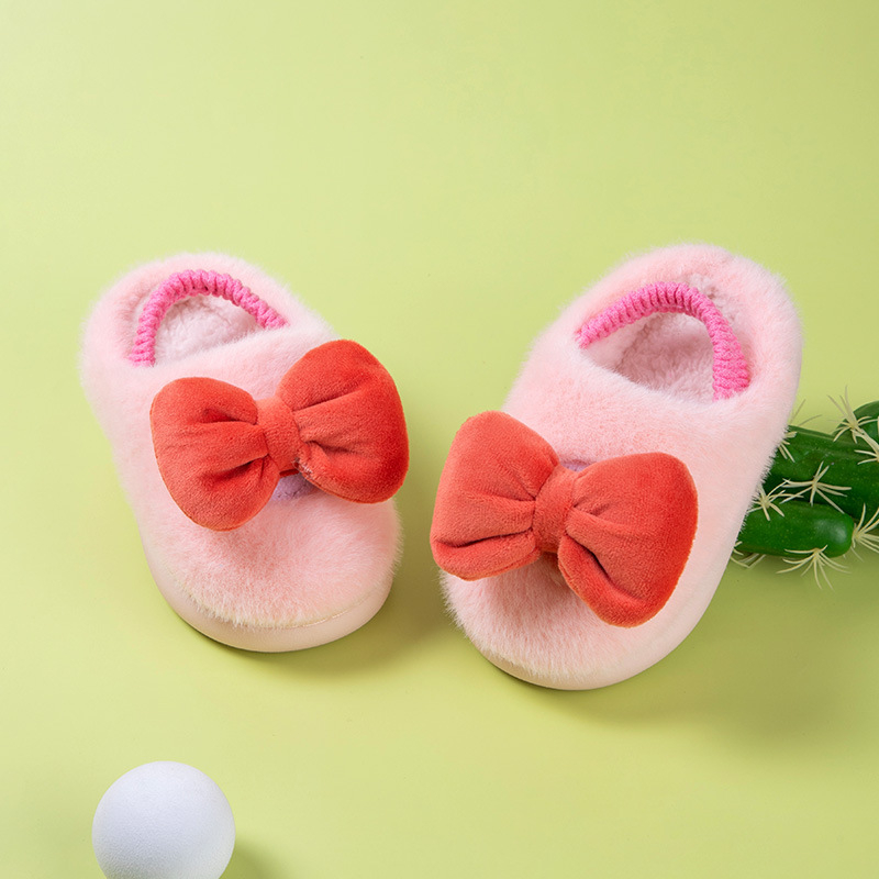 Papuci de casă din bumbac pentru copii, cu bretea pe spate – partea superioară din fleece cald, model cu desene animate, talpă TPR, vârsta 1–6 ani