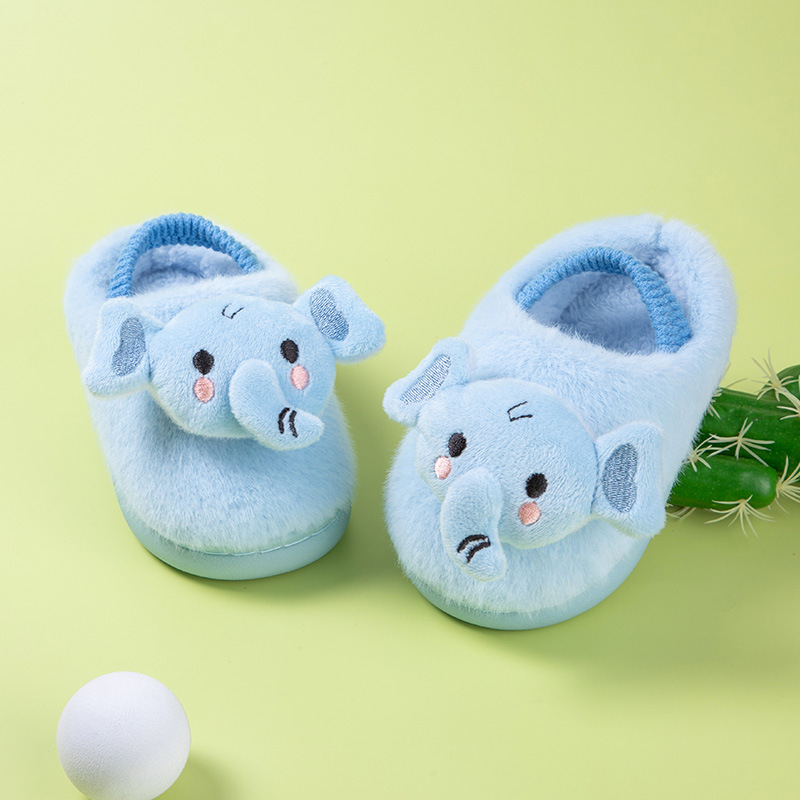 Papuci de casă din bumbac pentru copii, cu bretea pe spate – partea superioară din fleece cald, model cu desene animate, talpă TPR, vârsta 1–6 ani