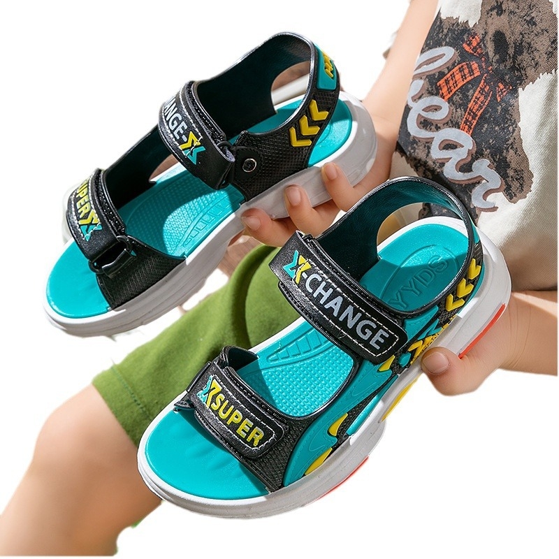 Плажни сандали за деца - дишащ PVC горна част, PVC подметка, закопчаване с велкро, модел с букви