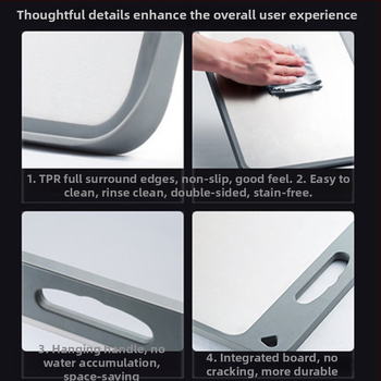 Nerezová oceľová doska na krájanie – prenášateľná, protišmyková, antibakteriálna, odolná voči plesniam, potravinárskej kvality