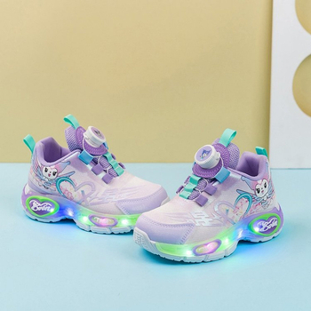 Laste jooksejalatsid karikatuurimustriga, PU ülemine, kummist talla, pöörlevate nuppude kinnitusega, 1–3 aastat