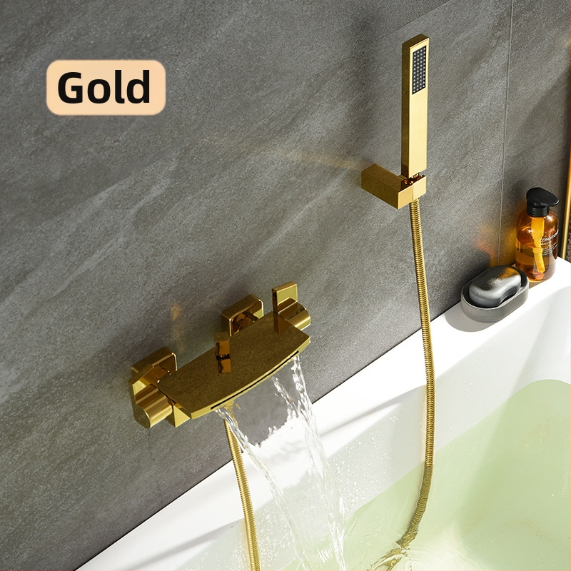 Meďový sprchový set s vodopádom, nástenný, dvojitá konštrukcia, keramický ventil, prevádzková teplota 0–90°C