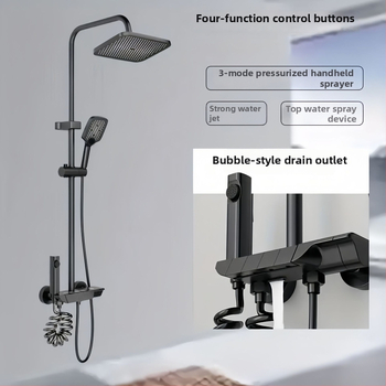 Sprchový set - meď, štvorcový tvar, nástenná inštalácia, chrómovaný povrch, digitálny displej teploty s konštantnou teplotou a dažďovým prúdom