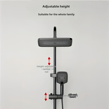 Sprchový set - meď, štvorcový tvar, nástenná inštalácia, chrómovaný povrch, digitálny displej teploty s konštantnou teplotou a dažďovým prúdom