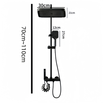 Sprchový set - meď, štvorcový tvar, nástenná inštalácia, chrómovaný povrch, digitálny displej teploty s konštantnou teplotou a dažďovým prúdom