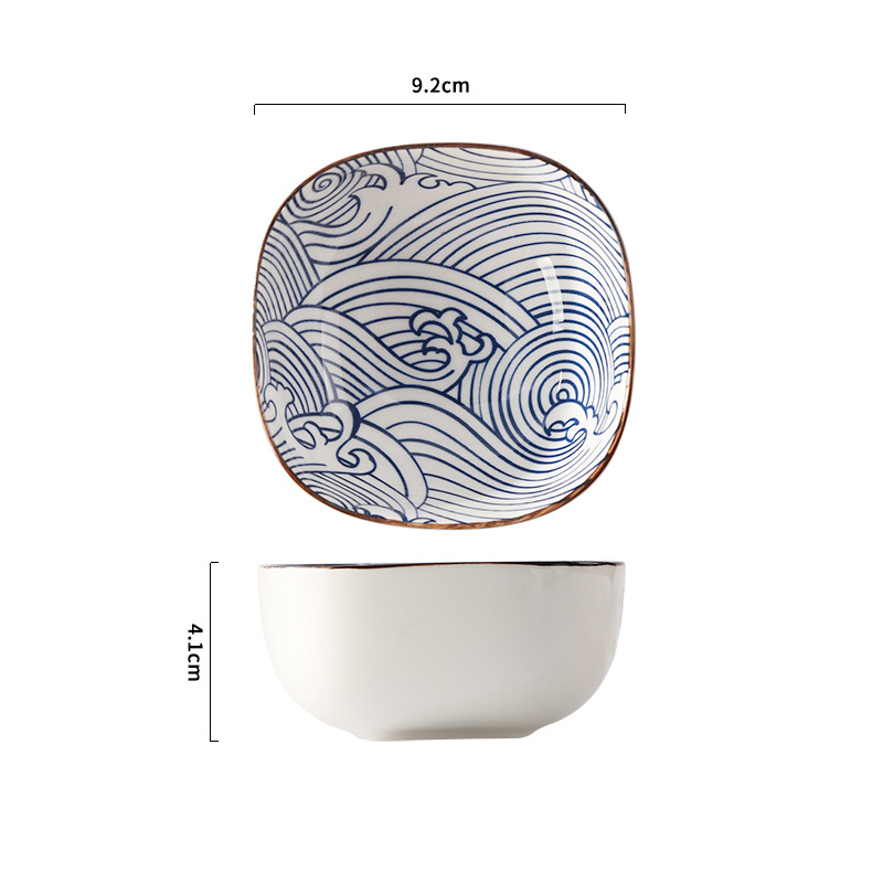 Keramická štvorcová miska na korenie s pruhovaným vzorom, retro štýl, podglazúrované prevedenie, mikrovlnná rúra vhodná, možnosť prispôsobenia