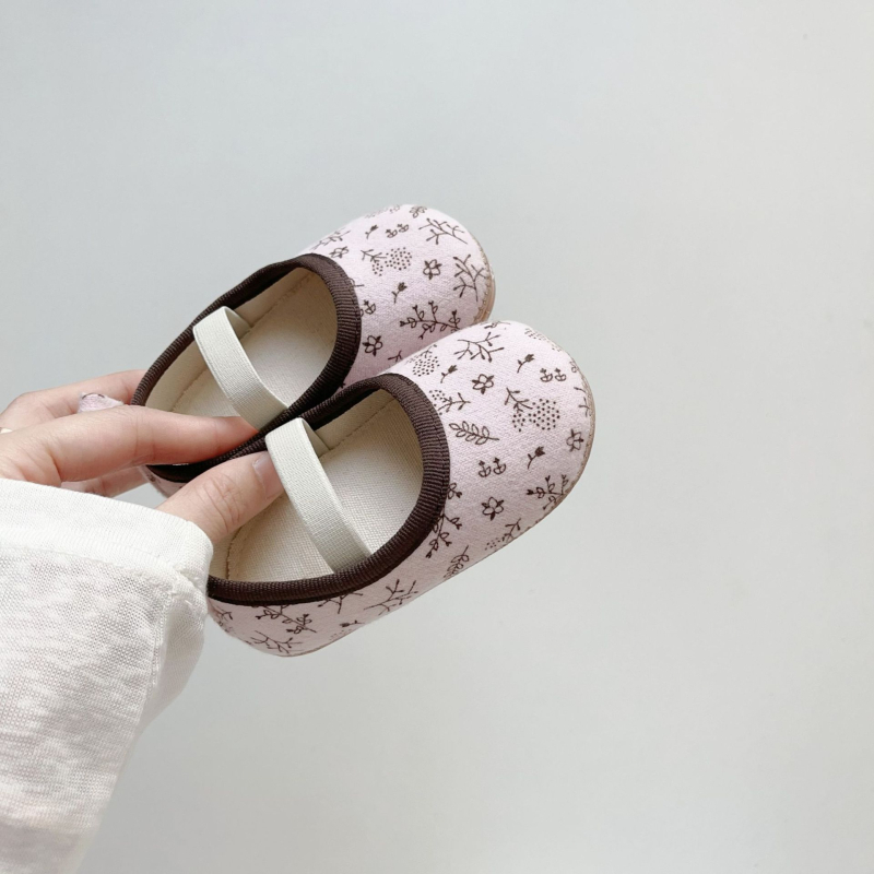 Unisex cipele za učenje za bebe, gornji dio od pamukaste tkanine, mekana protuklizna potplat, jednostavno obuvanje uz elastičnu traku, za djecu od 12 do 36 mjeseci