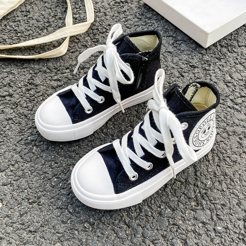 Detské plátenné tenisky strednej výšky s bočným zipsom, gumová podrážka, EVA vložka, priedušné