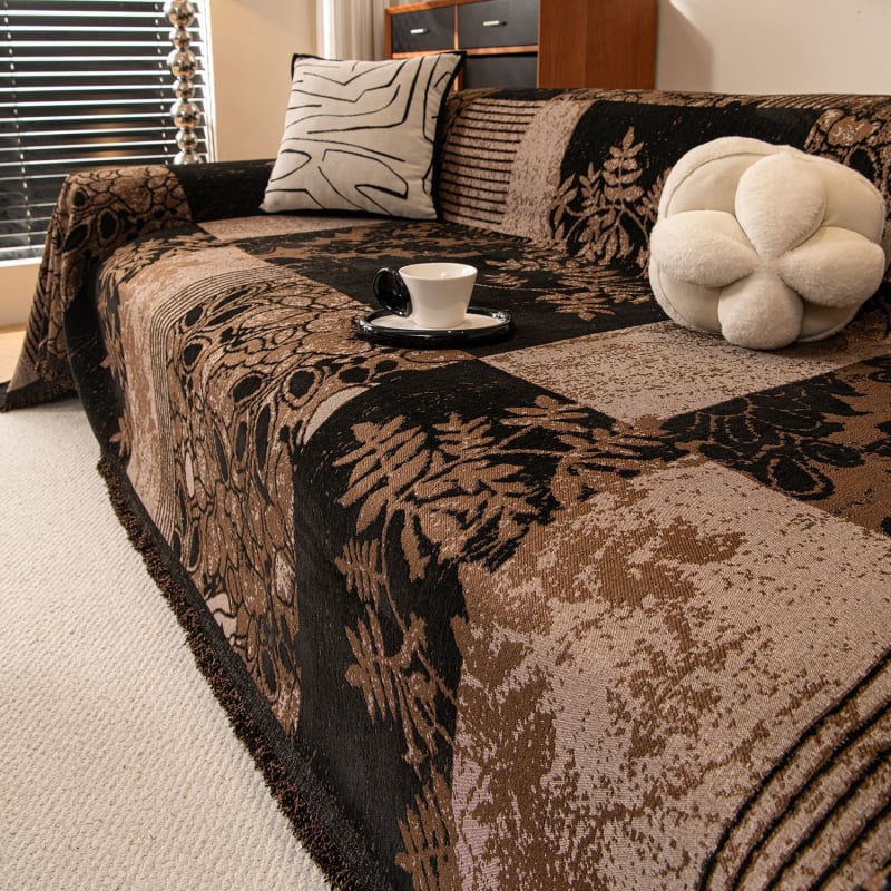 Chenille покривало за диван – универсално за всички сезони, флорална шарка, китайски класически стил