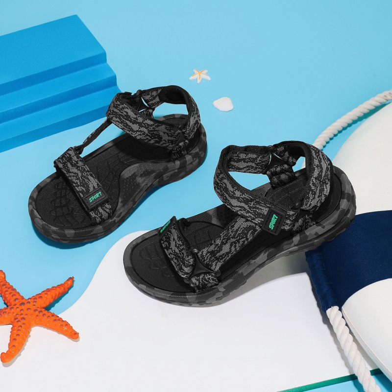 Сандали с една презрамка за момчета, горна част от текстил, лека MD подметка, закопчаване с велкро, антихлъзгаща подметка