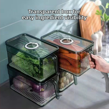 Box na skladovanie do chladničky so viečkom — Lily of the Valley; plastový materiál vhodný pre potraviny; jednoduchý štýl; skladovanie, uchovávanie, odvodnenie